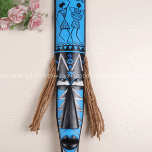 Blue Tribal Face Wall Hanging with Jute Hair