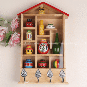 Wooden House Key Holder with Miniature Pots