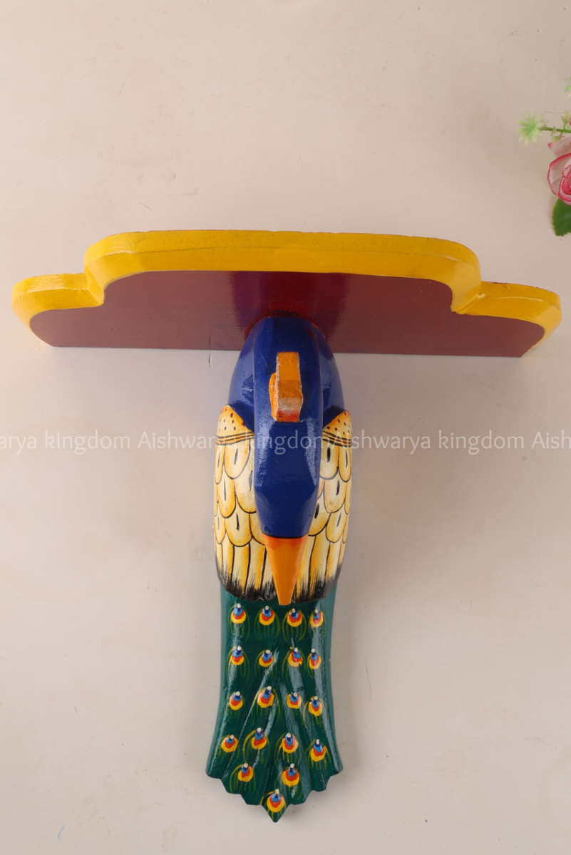 Hand Painted Peacock Wall Shelf