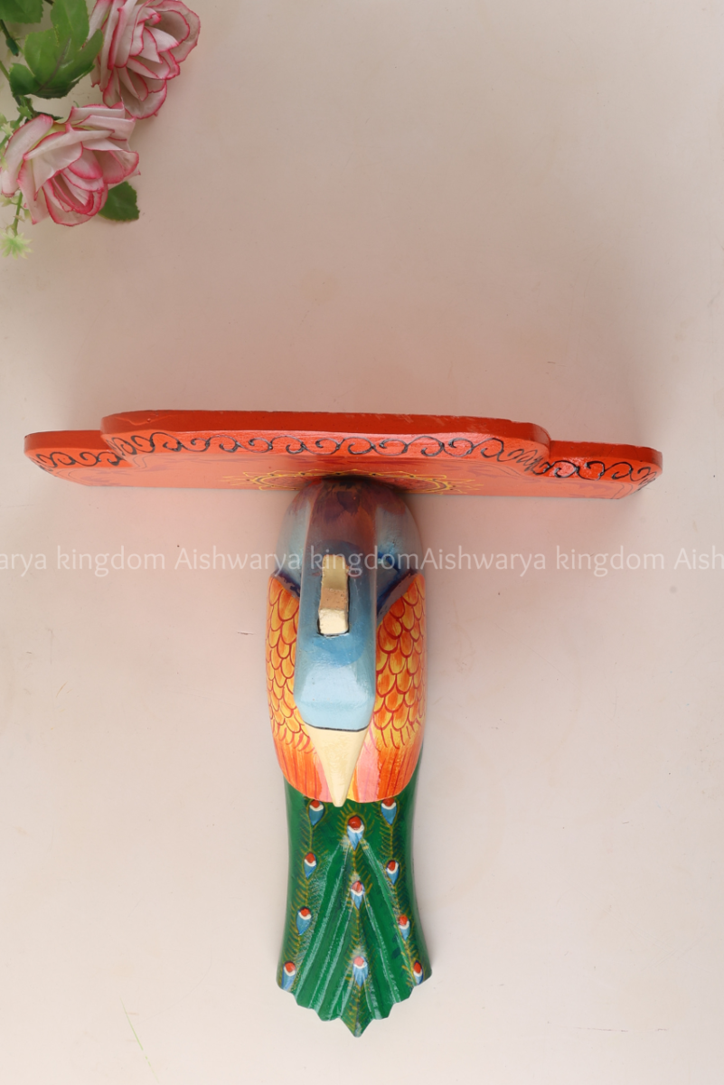 Hand Painted Peacock Wall Shelf