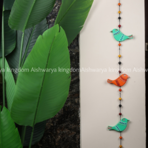 Wooden bird wall hanging hand painted with beads and bell