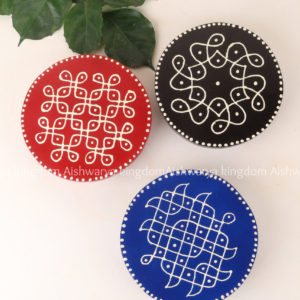 Wooden round kolam design pooja stool