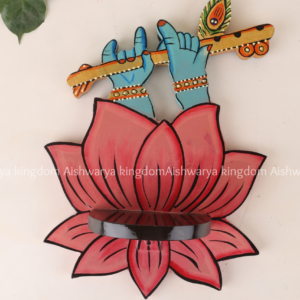 Wooden Krishna flute hands lotus wall shelf