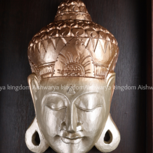 Wooden Buddha face mask wall hanging gold finish