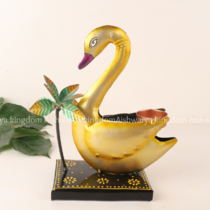 Metal golden swan tealight holder with tree design