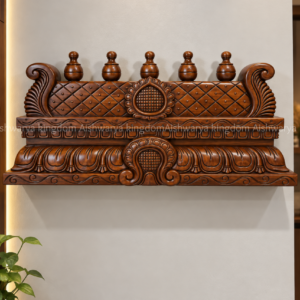 Wooden pooja room wall shelf crown design carved