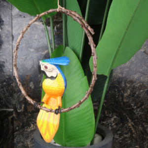 Wooden cockatoo parrot bird figurine hand carved blue orange