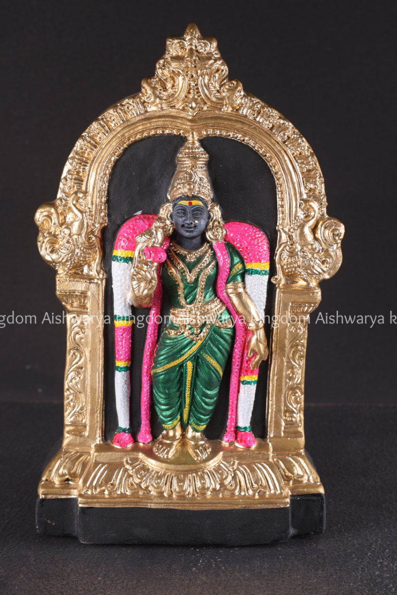 Meenakshi Amman golu doll paper mache with gold temple arch design