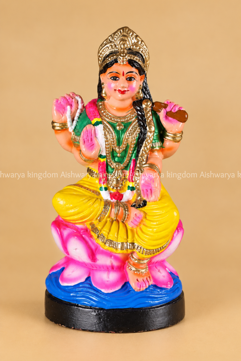 Bala Andal golu doll paper mache yellow color seated on lotus