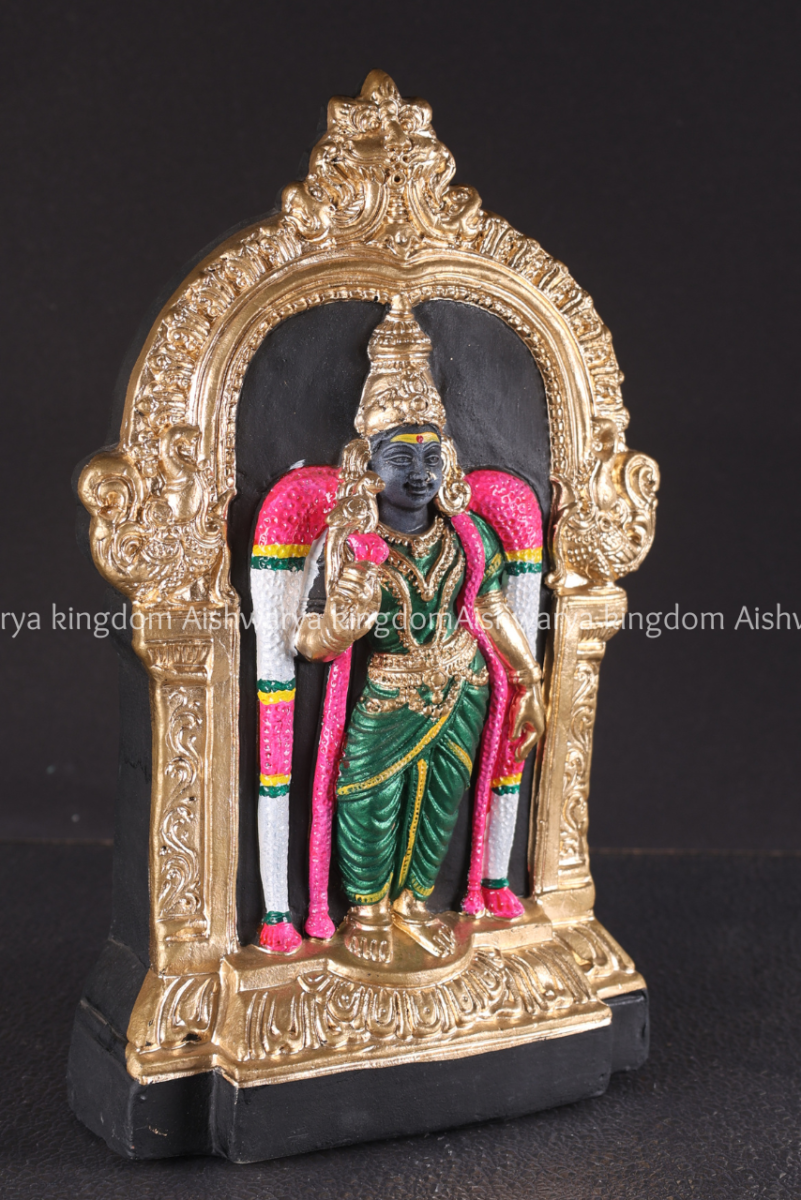 Meenakshi Amman golu doll paper mache with gold temple arch design