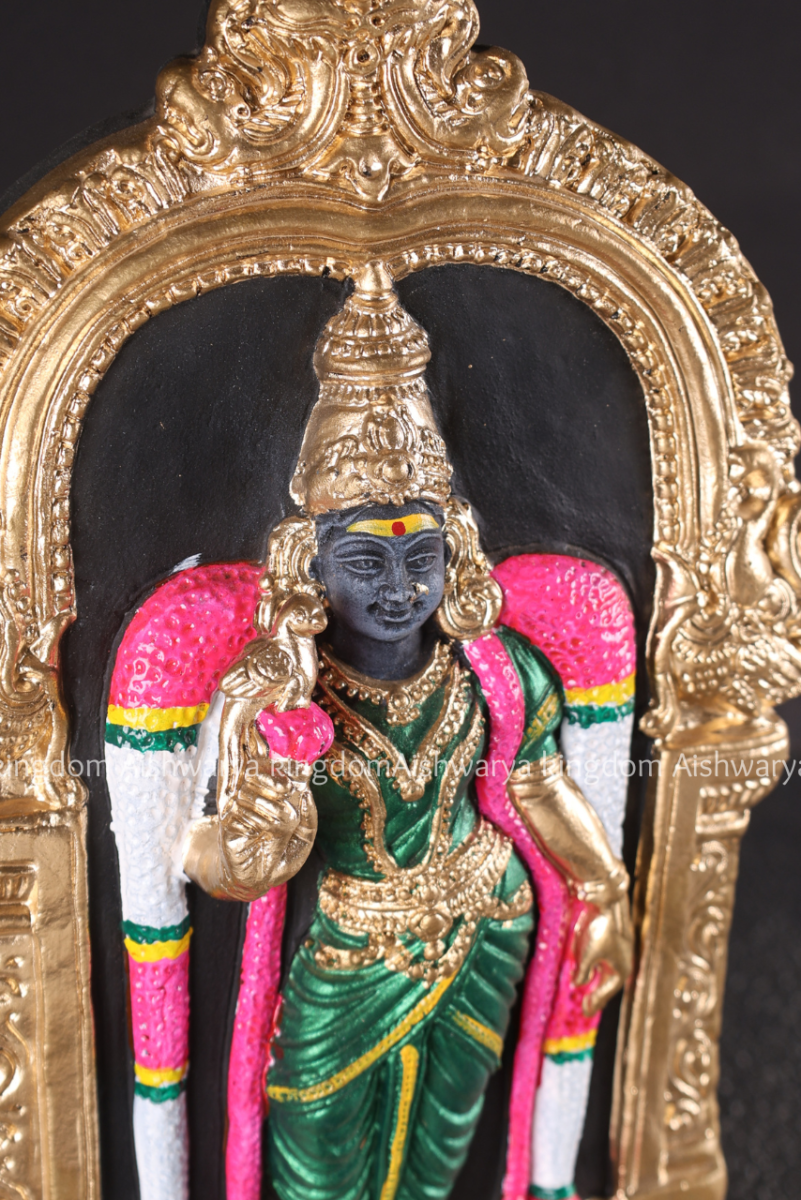Meenakshi Amman golu doll paper mache with gold temple arch design