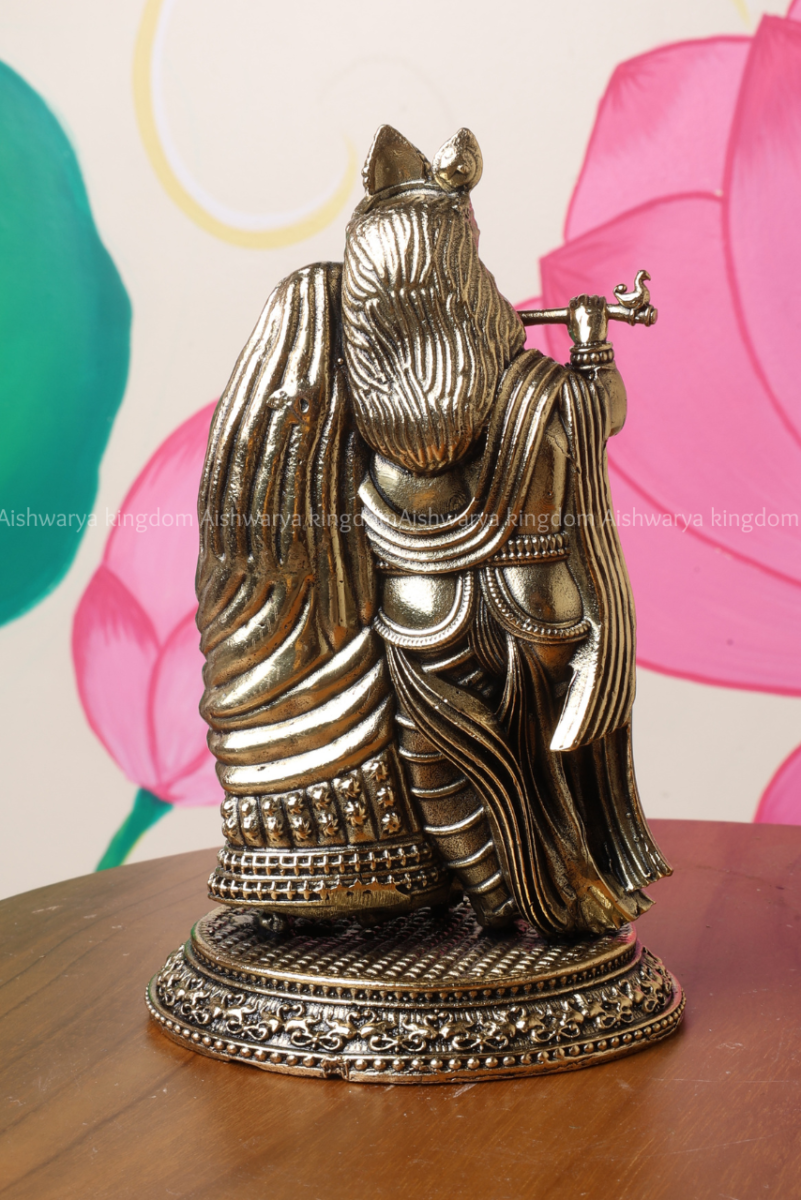 Brass Flute Radha Krishna Statue