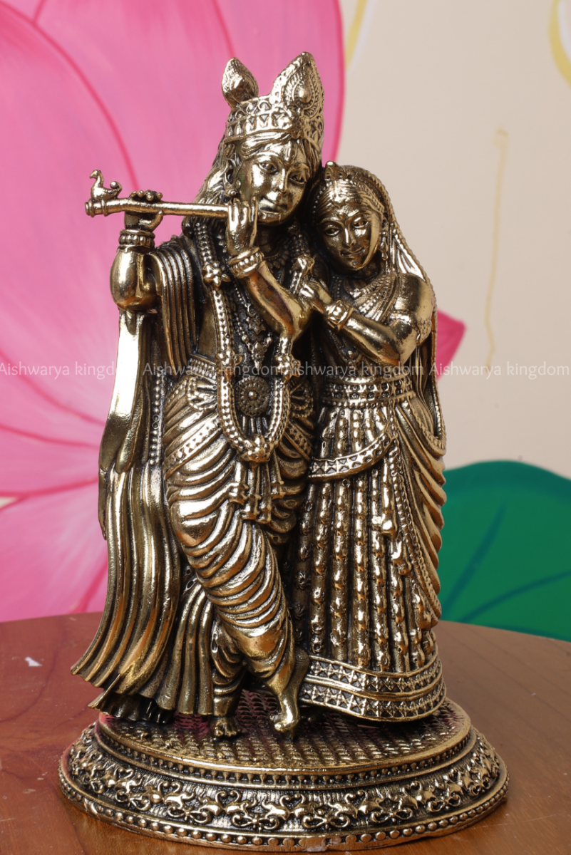 Brass Flute Radha Krishna Statue