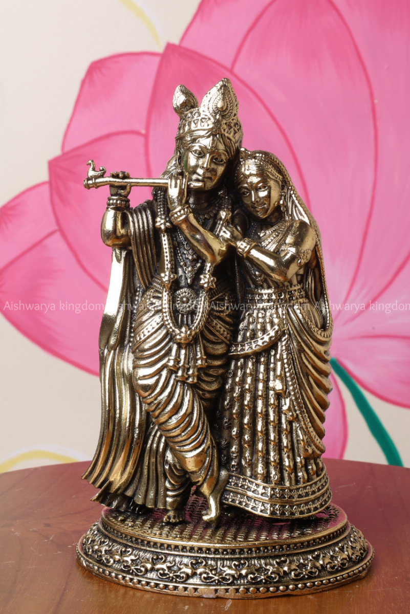 Brass Flute Radha Krishna Statue