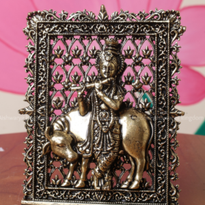 Brass Radha Krishna with Cow Frame
