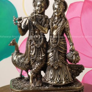 Brass Flute Radha Krishna with Peacock Idol