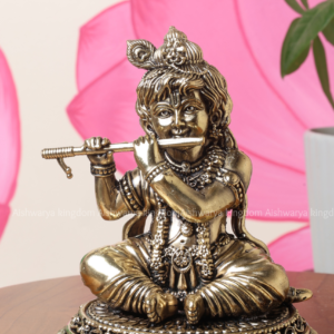 Brass Sitting Baby Krishna with Flute