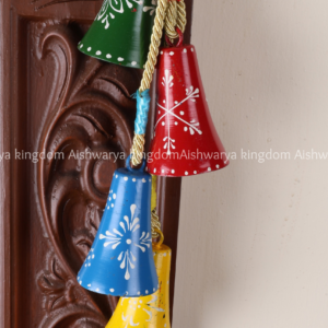 Hand painted metal hanging bells wind chime red blue yellow