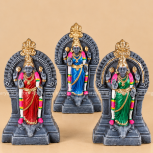 DurgaDevi golu doll paper mache in red, green and blue with temple arch design
