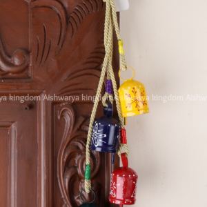 Hand painted metal hanging bells wind chime yellow navy red green