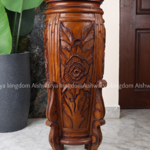 Wooden carved round pedestal stand rose design