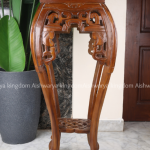 Wooden carved plant stand pedestal table with fretwork design