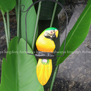 Wooden hand-painted parrot on metal swing hanging decor