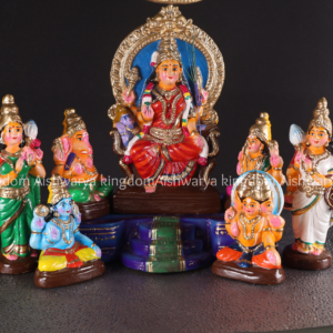 Lalitha Devi set golu doll paper mache with Ganesha Lakshmi Saraswati Muruga
