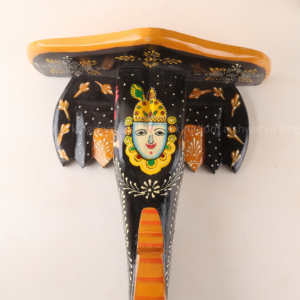 Hand Painted Elephant Head Wall Shelf Black | Wooden Decor