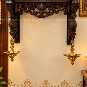 Wooden pooja room wall shelf annam bracket oil lamps