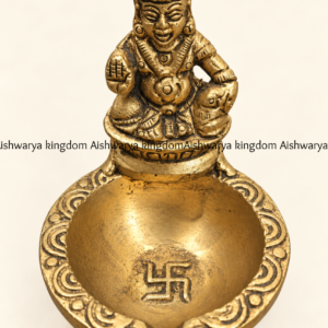 Brass Kubera vilakku Kubera deepam small oil lamp with swastik in bowl