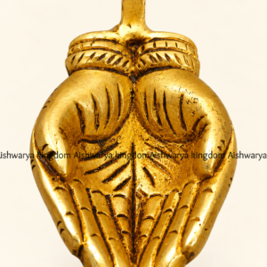 Brass hand diya hand shaped oil lamp with ring handle, top view