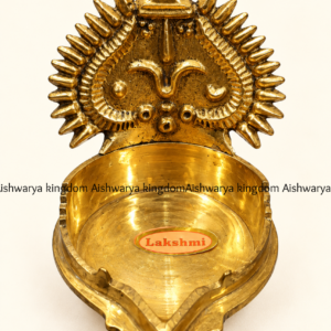 Brass Mariamman Vel vilakku Amman face oil lamp with Vel and sun ray design
