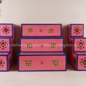 Wooden golu padi steps set of 3 hand painted in red green maroon and pink