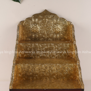 Wooden wall shelf fully covered with brass floral embossed design