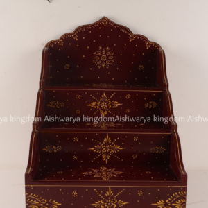 Wooden 3 tier wall shelf hand painted in yellow and maroon
