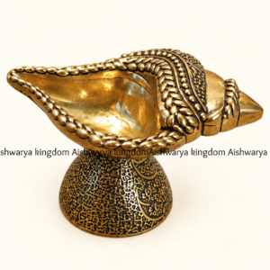 Brass Shankh diya conch shaped oil lamp top view with carved edge