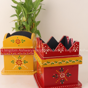 Wooden Tulasi Madam hand painted in yellow and red