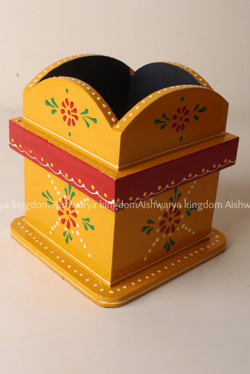 Wooden Tulasi Madam hand painted in yellow and red