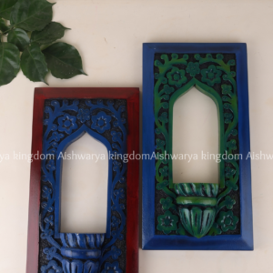 Wooden hand carved Jharoka wall frame with hand-painted finish