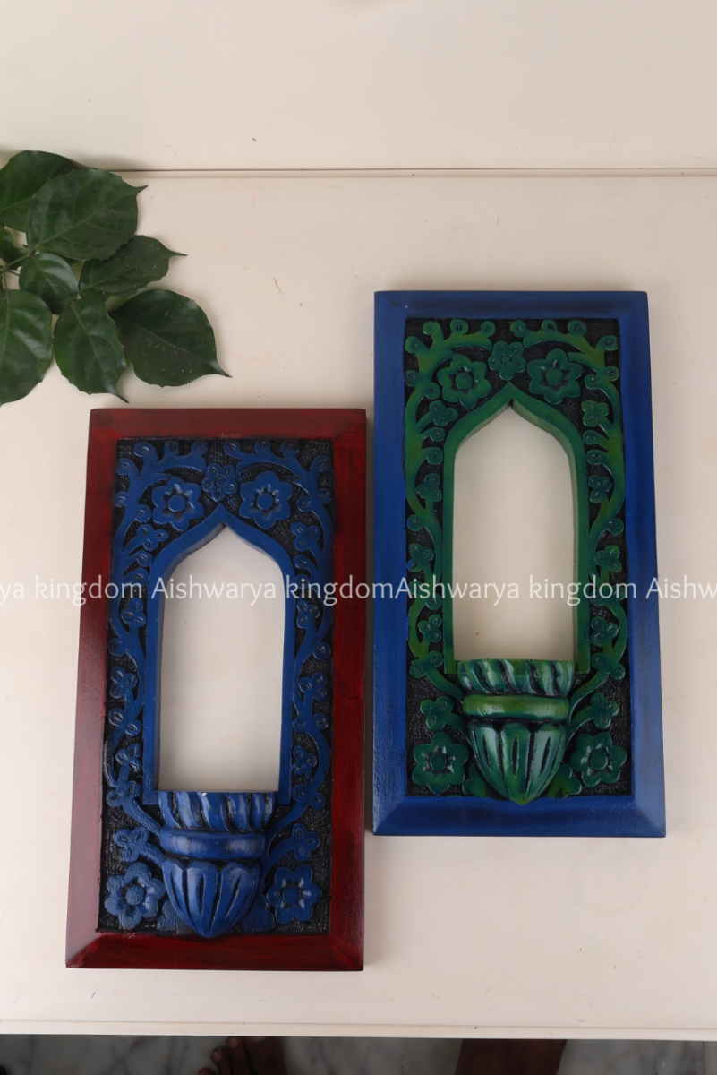 Wooden hand carved Jharoka wall frame with hand-painted finish