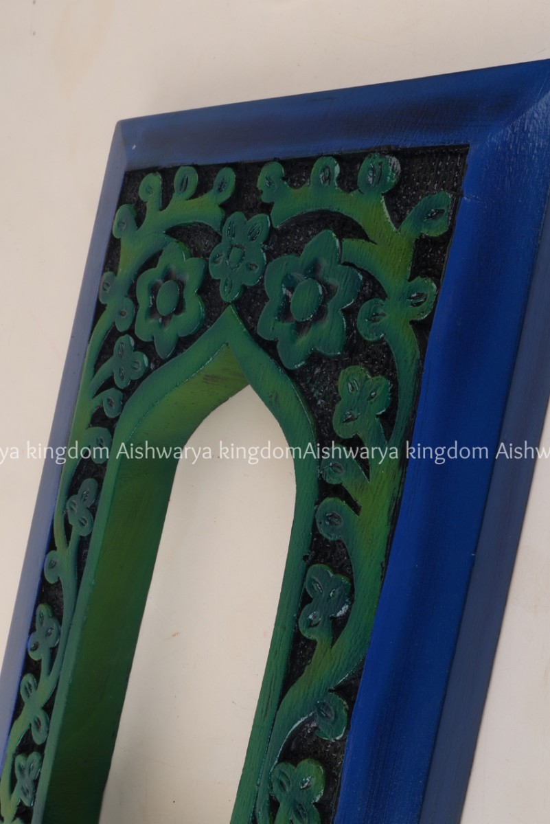 Wooden hand carved Jharoka wall frame with hand-painted finish