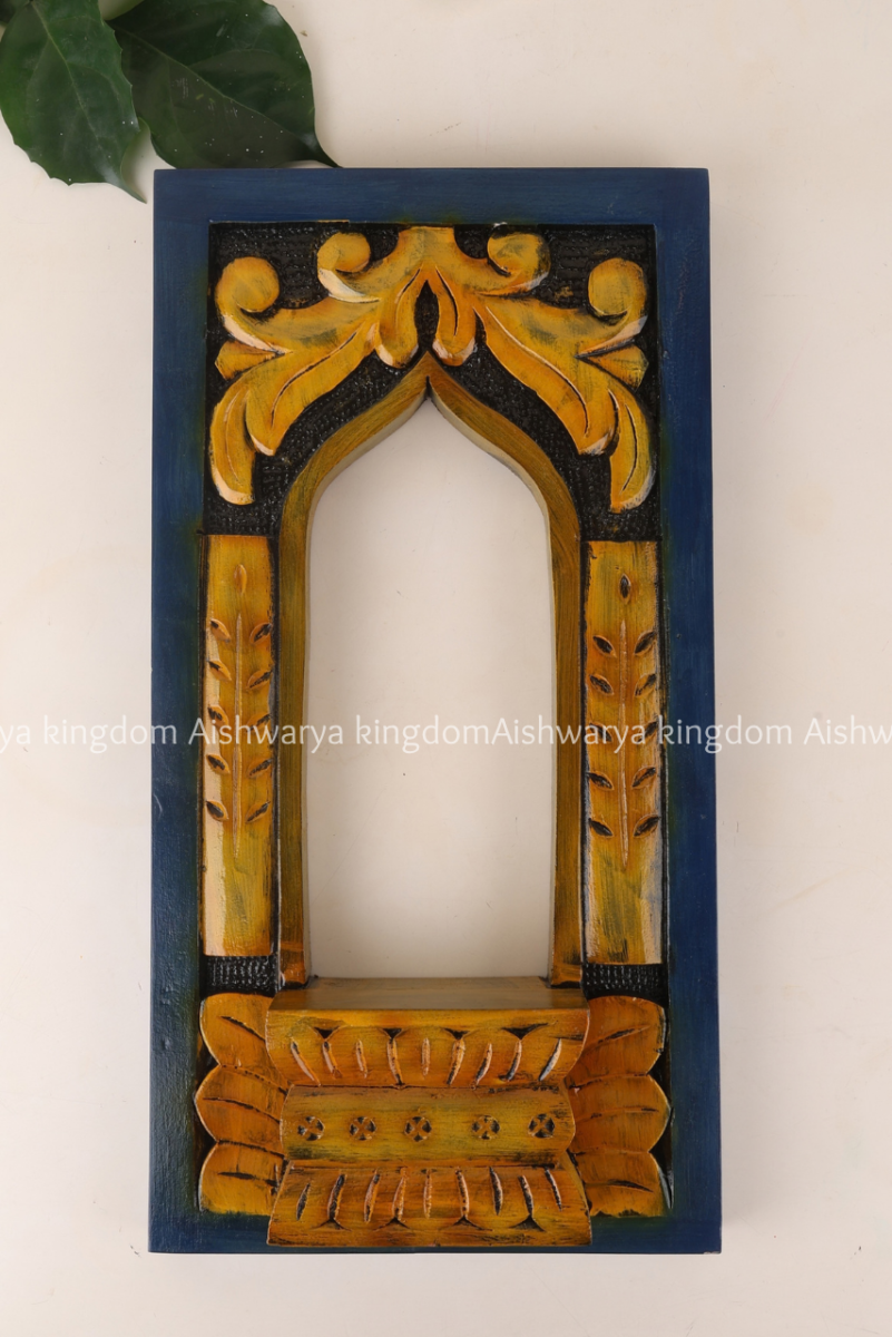 Wooden hand carved Jharoka wall frame with hand-painted finish