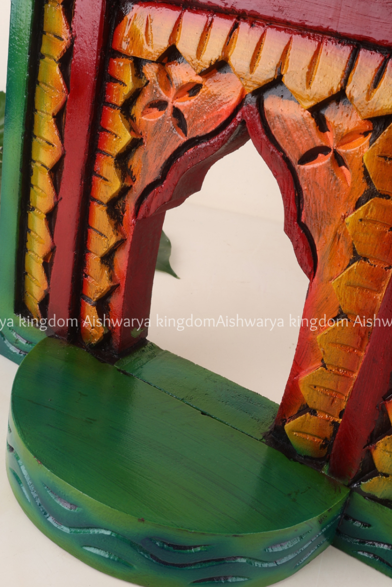 Wooden hand carved Jharoka wall decor with multicolour hand-painted finish