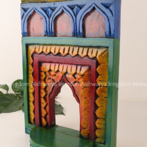 Wooden hand carved Jharoka wall decor with multicolour hand-painted finish