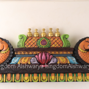 Wooden hand carved Gopuram wall decor with Yali figures and lotus design