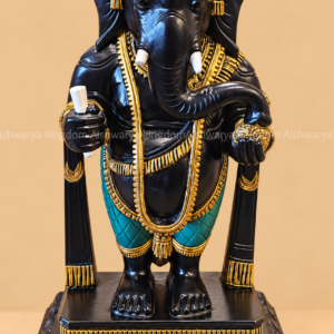 Wooden standing Ganesha statue black and gold finish