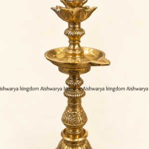 Brass Ganesha vilakku Vinayagar standing lamp with lotus top and oil plate