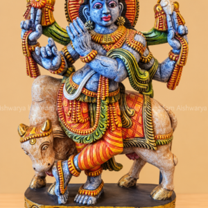 Wooden Krishna with cow statue hand painted