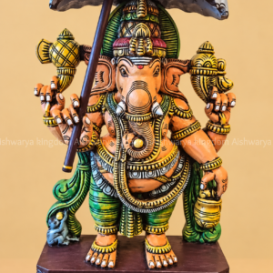 Wooden umbrella Ganesha statue orange hand painted